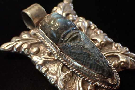 Cicada Labradorite Pendant in Tibetan Silver wing… - image 1