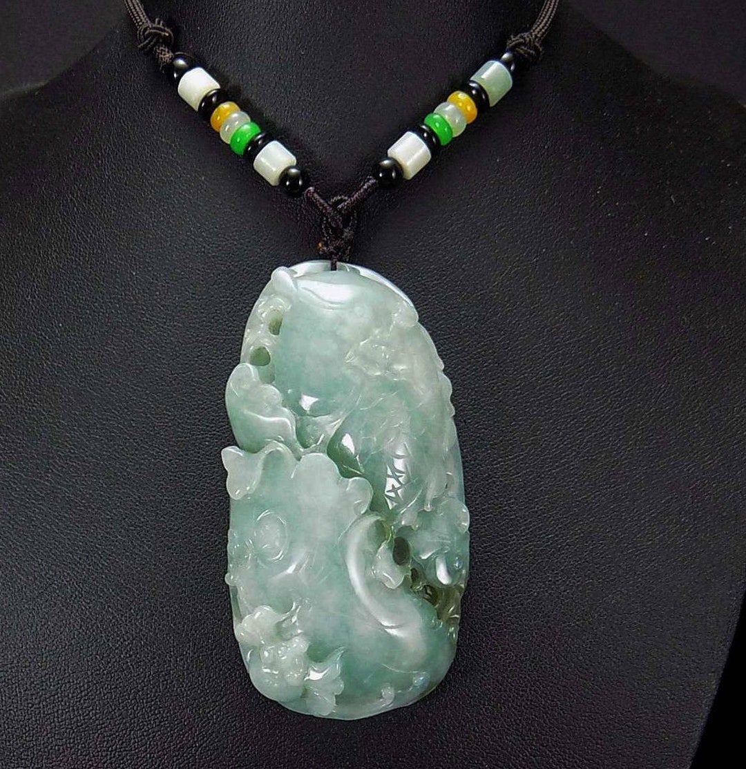 Fish Lotus Flower Bat Certified Natural A Jadeite Pendant - Etsy