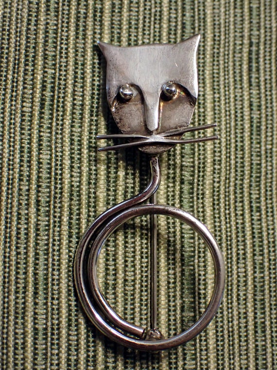Sterling Cat Brooch Pin Delfino Taxco  Modernist … - image 2