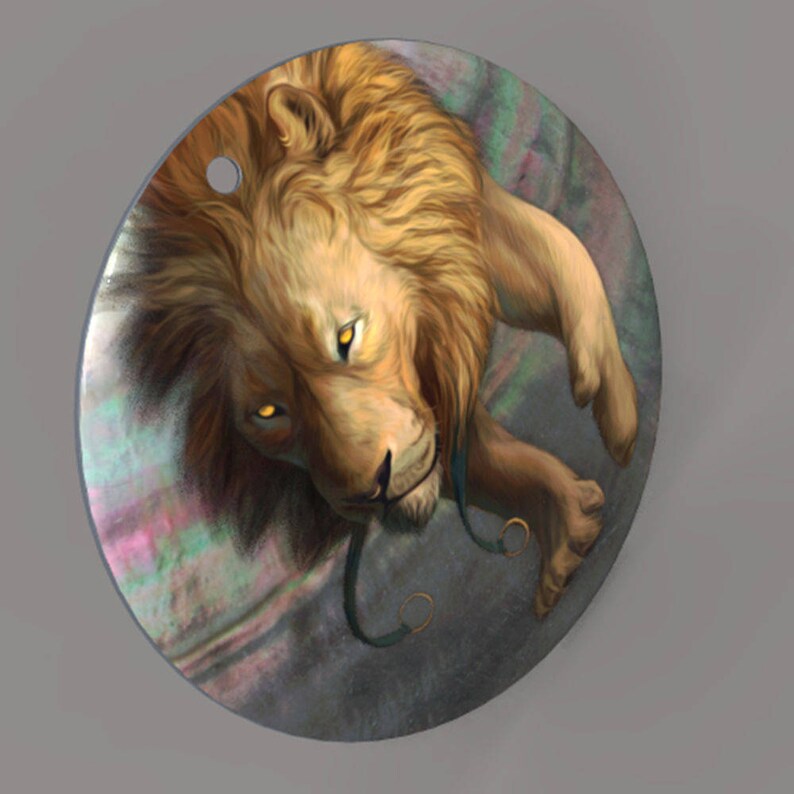 Hand Painted Lion on Shell Pendant