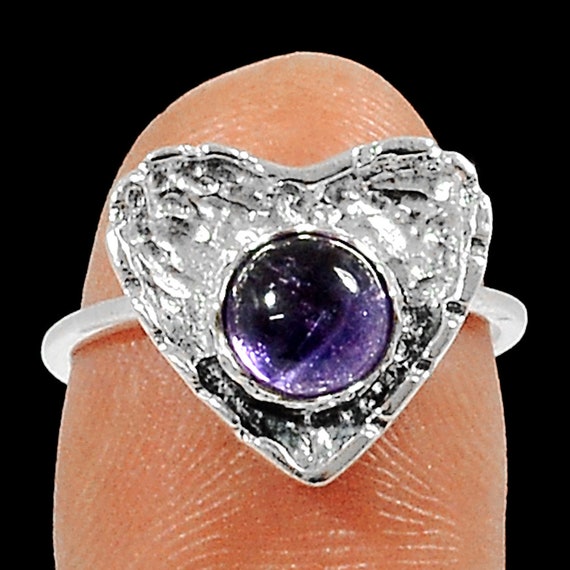 Amethyst Heart Sterling RIng sz 6 - image 1