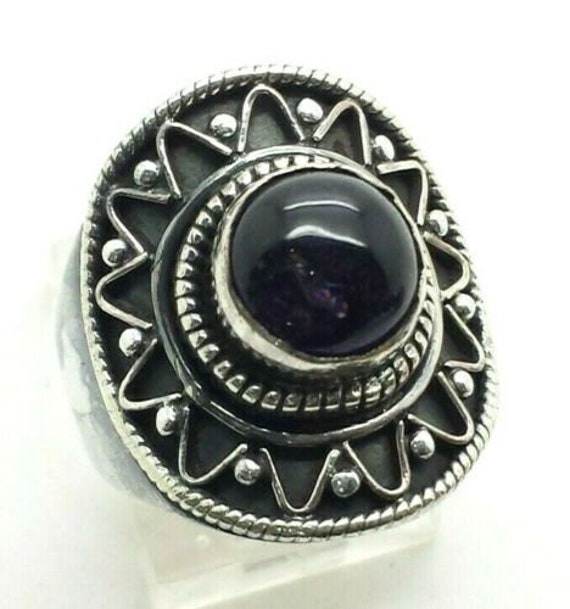 Round Amethyst Sterling Silver Ring Sz.8.25