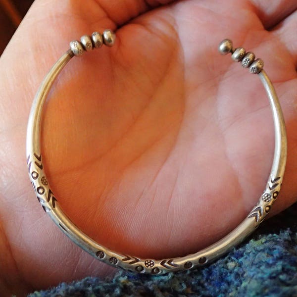 Karen Hill Tribe beaded Silver Cuff  Bracelet