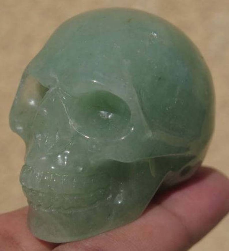 Green Aventurine Crystal Carved Skull 1.9 inch image 1