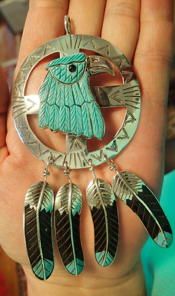 休日限定 Wheel Medicine Eagle Gem - Turquoi… with Pendant Feather and シルバー