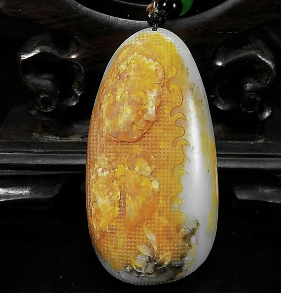 Unique Jade buddha & lotus flower Pendant  Certif… - image 1