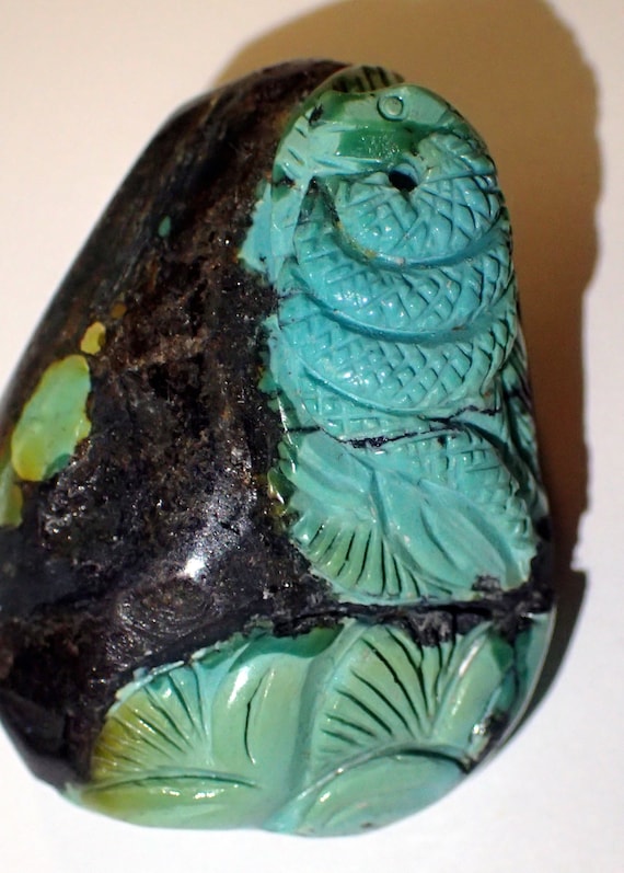 Turquoise Nugget carved Snake Pendant / Focal Bead - image 1