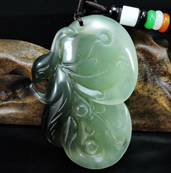 Butterfly Natural A Jadeite Pendant with Jade Nec… - image 1