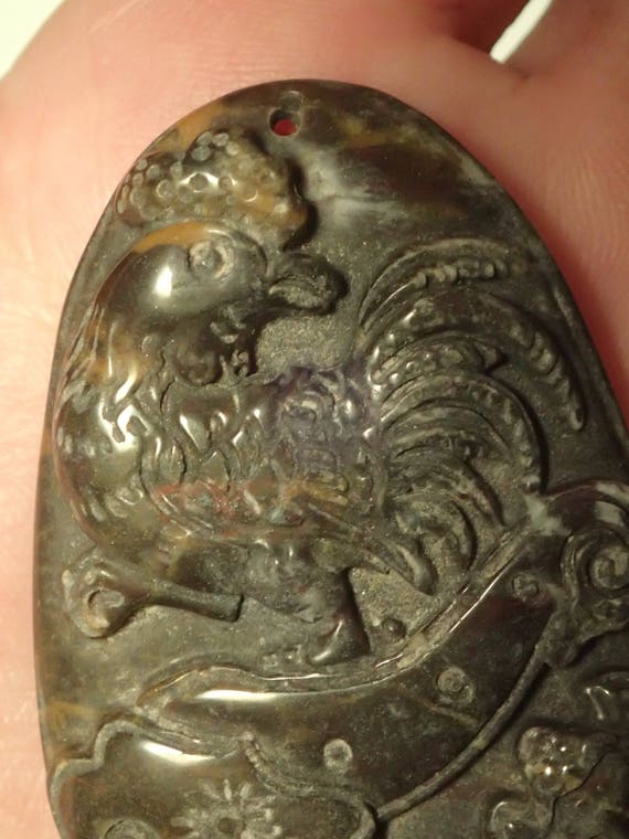 Carved rooster pendant bead