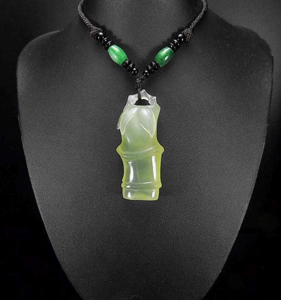 Bamboo Natural A Jadeite Pendant with Jade Neckla… - image 4