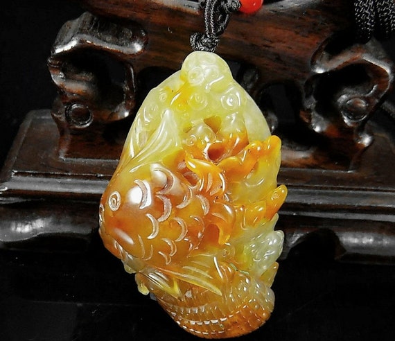 Old Chinese natural hetian green jade hand-carved fish pendant NO.C134 