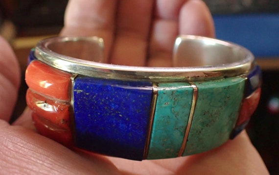 Museum Quality Zuni Inlay Turquoise cuff Bracelet… - image 1