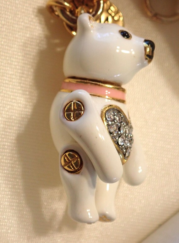 White Heart Teddy Bear Enamel Charm - image 5