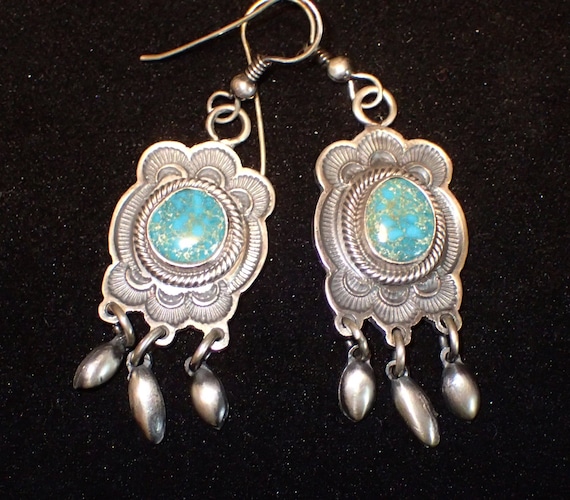 Nice ! Turquoise Earrings in burnished Sterling - image 1
