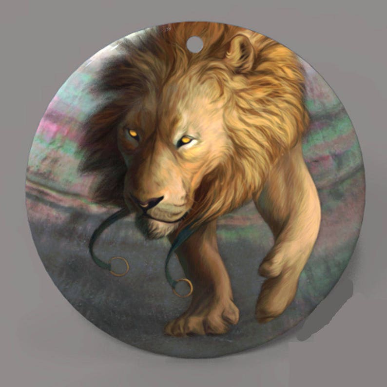 Hand Painted Lion on Shell Pendant