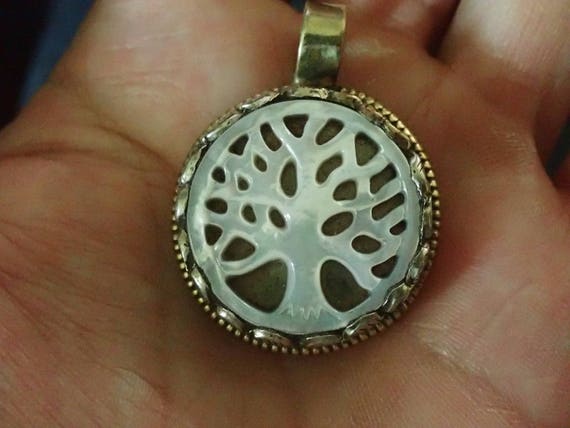 Tree of Life Pendant with carved mother of Pearl … - image 1