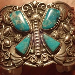 Wide Sterling Silver Museum Quality Turquoise Butterfly Cuff Bracelet  by Darrell Cadman WOW!