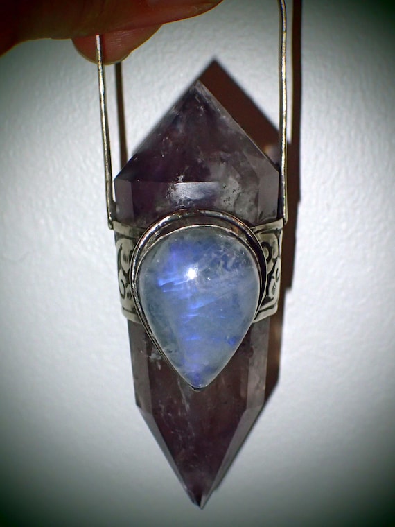 Double Point Amethyst Quartz Crystal Pendant with 