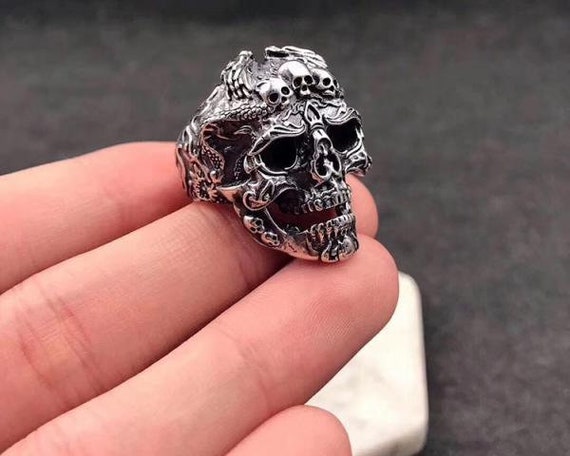 Sterling Silver Skull Skeleton Adjustable Ring - image 3