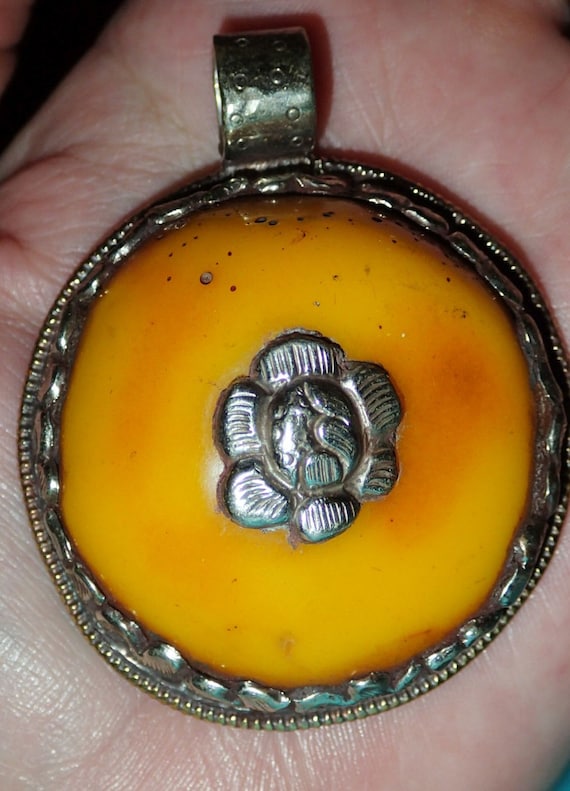 Amber in Tibetan Silver Pendant