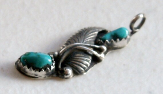 Turquoise Navajo leaf Pendant in Sterling - image 1