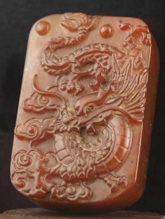 Old natural jade hand-carved  dragon pendant