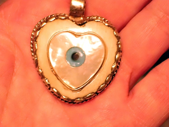 Heart Carved Pendant with mother of Pearl and eye… - image 3