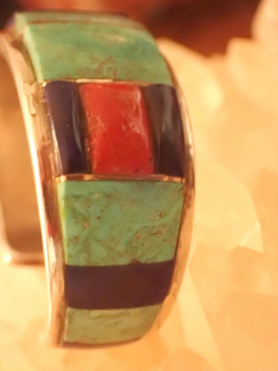 Museum Quality Zuni Inlay Turquoise cuff Bracelet… - image 4