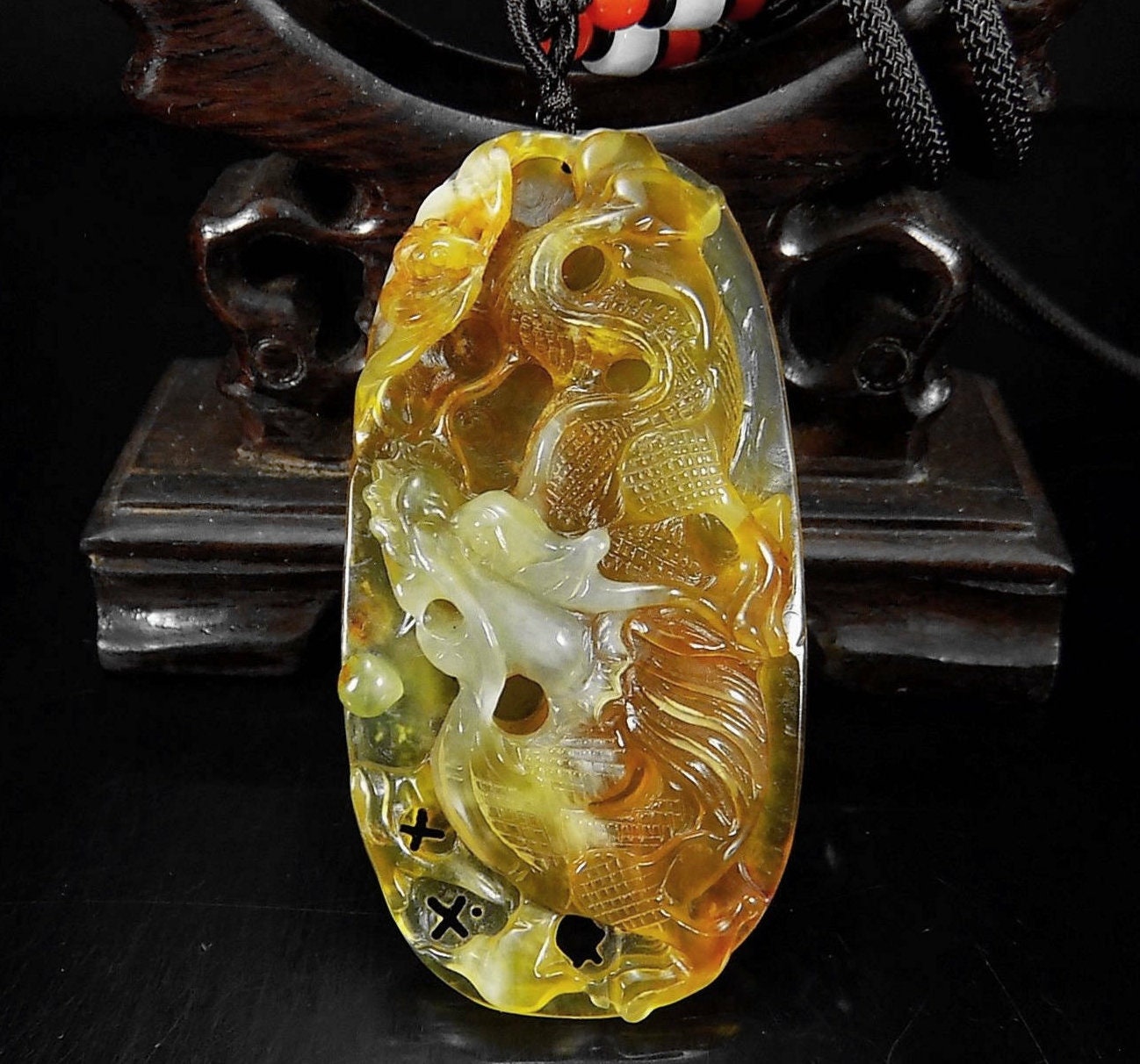 Canadian Jade Carved Coiled Dragon Pendant on Cord