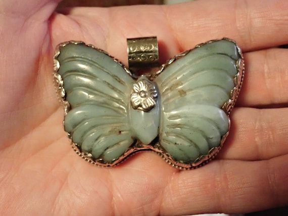 Carved Butterfly Jade Pendant - image 1