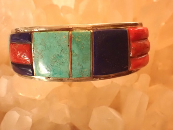 Museum Quality Zuni Inlay Turquoise cuff Bracelet… - image 2