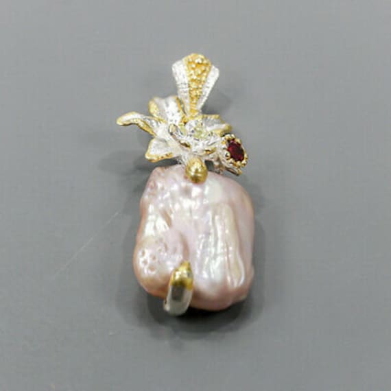 Vintage Natural Baroque Pearl Pendant Sterling - image 1