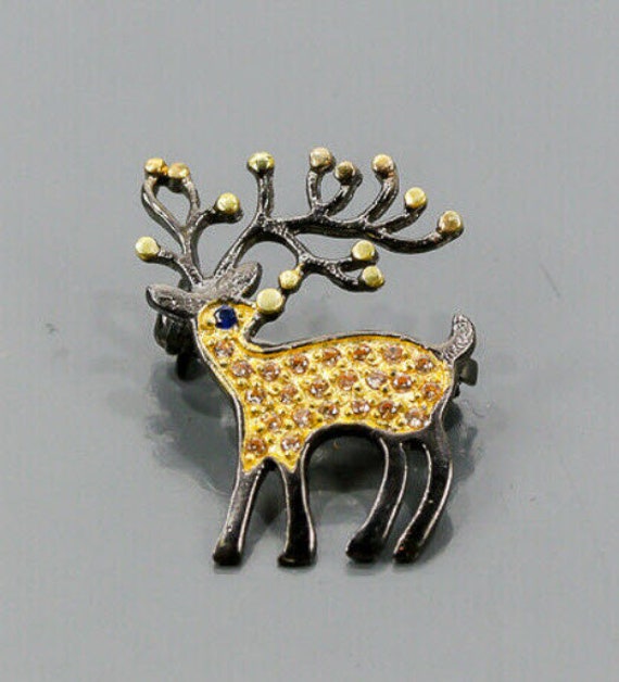 Small Deer Brooch with CZ in Silver Sterling