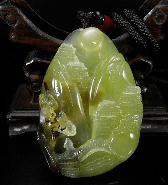 Hand-carved Chinese Jade Pendant landscape