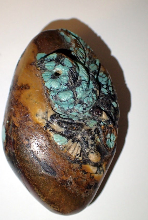 Turquoise Nugget carved Snake Pendant / Focal Bead