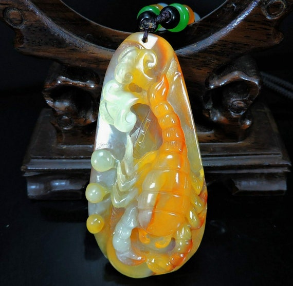 Scorpion Jade carved Pendant with jadite beaded co