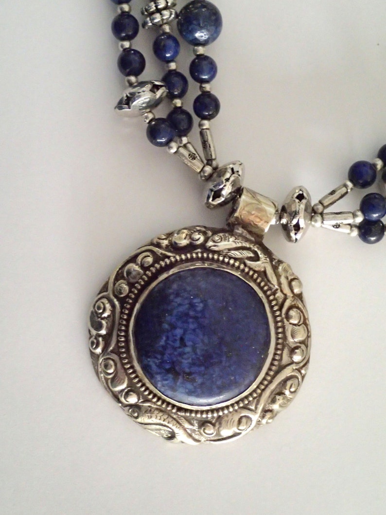 Tribal Multi Strand Lapis Necklace With Silver Lapisl Pendant - Etsy