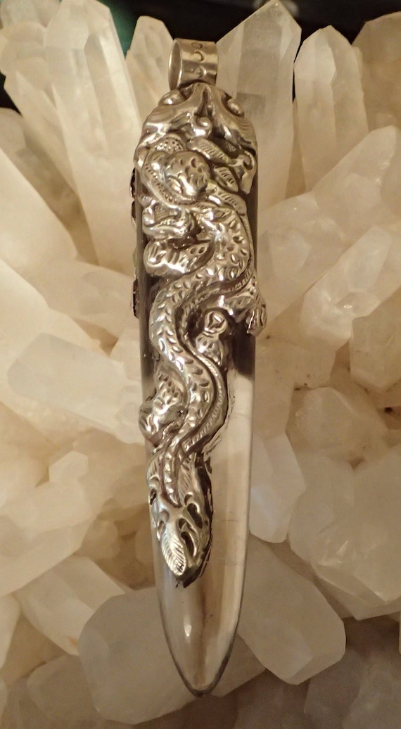 Clear quartz Point with Tibetan Silver Dragon Pend