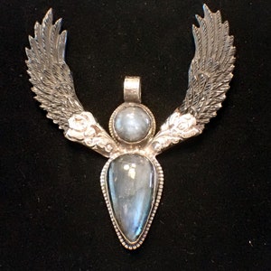 Wing Carved with Labradorite Moonstone Pendant