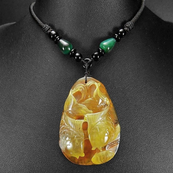 Hand-carved Jade Pendant Jadeite Necklace Double … - image 3