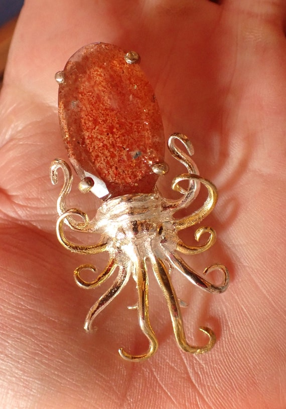 Sunstone Squid / Octopus Brooch in Sterling Silver - image 2