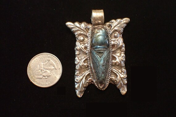 Cicada Labradorite Pendant in Tibetan Silver wing… - image 2