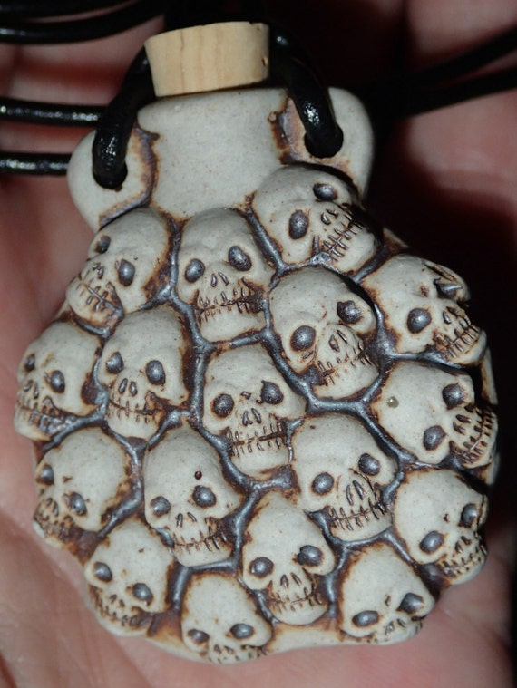 Ceramic Skull Bottle pendant on Leather - image 3