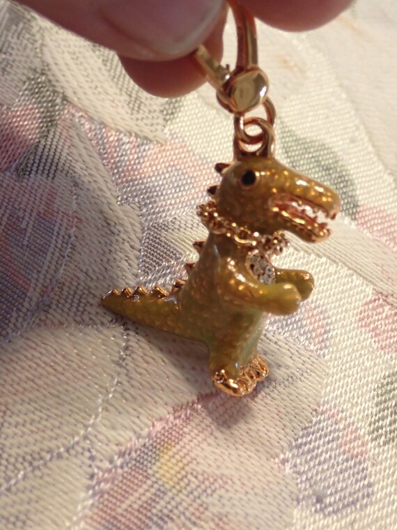 Enamel Green Dinosaur T-Rex Pendant Charm 3D Rare - image 1