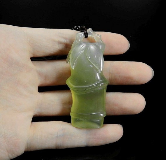 Bamboo Natural A Jadeite Pendant with Jade Neckla… - image 5