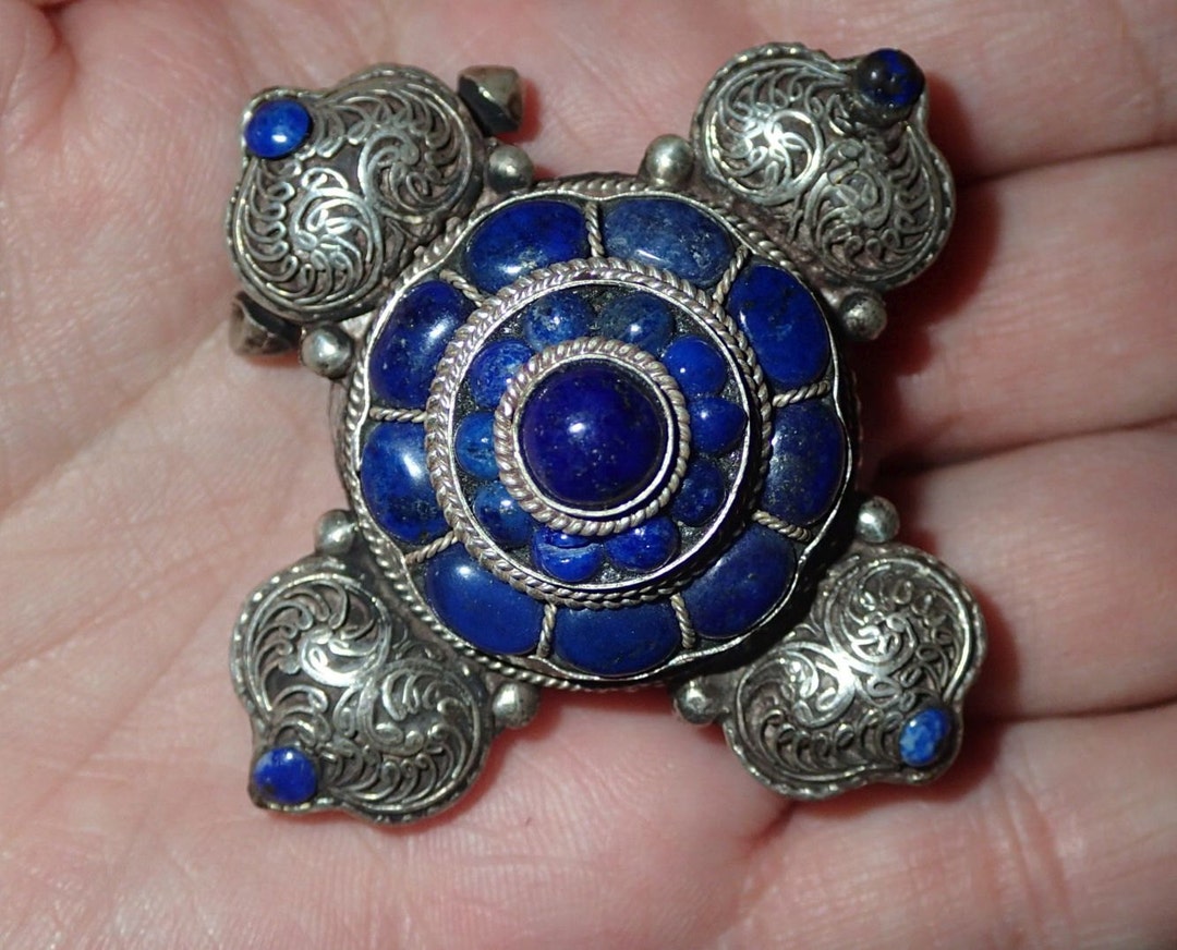 Sterling Tibetan Lapis Prayer Box, Gau, Ghau Box, Vintage, Buddhist Gau ...