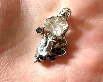 Herkimer Diamond & meteorite in Sterling  Silver Pendant