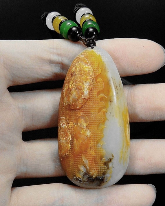 Unique Jade buddha & lotus flower Pendant  Certif… - image 5