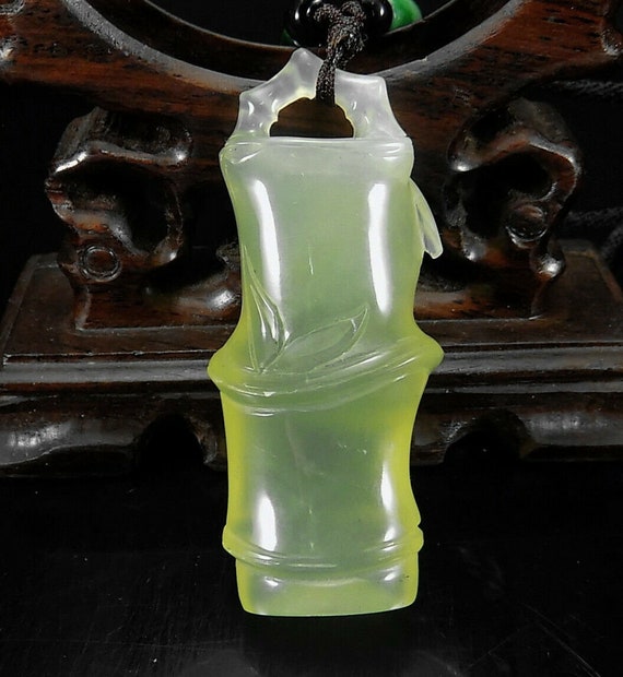 Bamboo Natural A Jadeite Pendant with Jade Neckla… - image 2