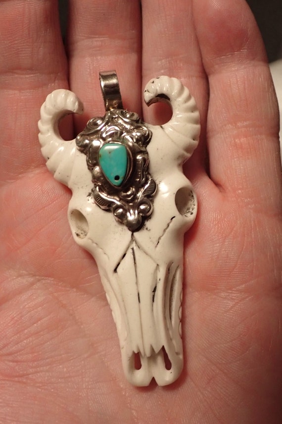 Carved Longhorn Skull Pendant